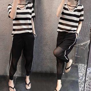Set: Striped Short-sleeve T-shirt + Harem Pants
