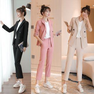 Set Of 2 - Plain Blazer + Plain Shift Pants