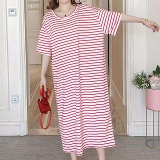 Elbow Sleeve Striped Cross Back T-shirt Dress