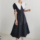 Short Sleeve Collared Frilled Dress