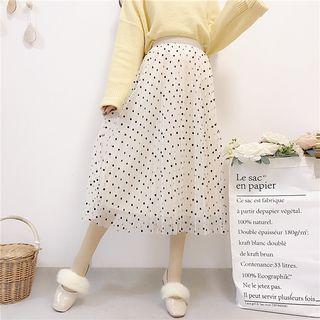 Midi A-line Pleated Dotted Mesh Skirt