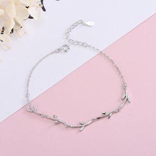 925 Sterling Silver Leaf Bracelet Brs206 - White - One Size