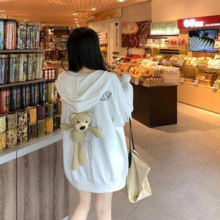 Bear Applique Zip-up Hoodie