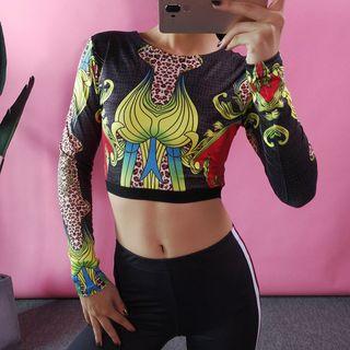 Print Long-sleeve Crop T-shirt