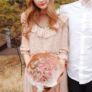 Short-sleeve Tulle-layered A-line Dress