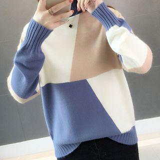 Mock-turtleneck Color Panel Sweater