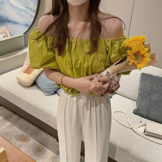 Puff-sleeve Cold-shoulder Top