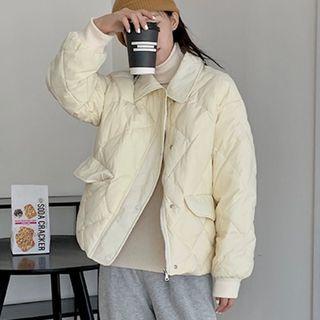 Collared Padded Zip-up Jacket Beige - One Size