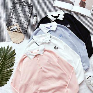 Striped Crown Embroidered Long-sleeve Polo-shirt