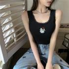 Embroider Lace Bow Cropped Tank Top