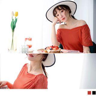 Lace Panel Sleeve Off-shoulder Top
