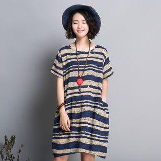 Stripe Short-sleeve Linen Dress