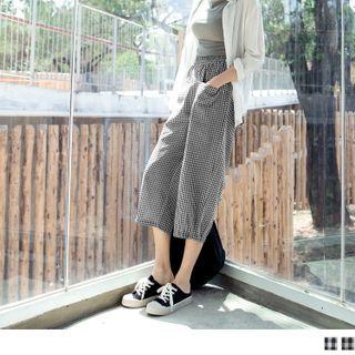 Elastic Waist Gingham Cropped Pants