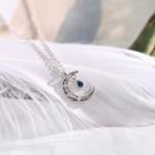925 Sterling Silver Moon & Droplet Pendant Necklace Blue Bead - Silver - One Size