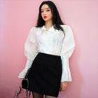 Flared-cuff Balloon-sleeve Blouse White - One Size