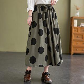 Dotted Midi A-line Skirt Army Green - One Size