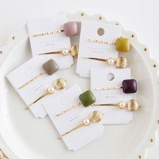 Set Of 2: Square / Faux Pearl Hair Pin (various Designs)