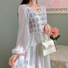 Set: Crochet Knit Blouse + A-line Skirt