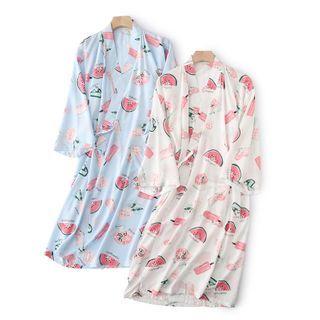 Printed Tie-front Robe