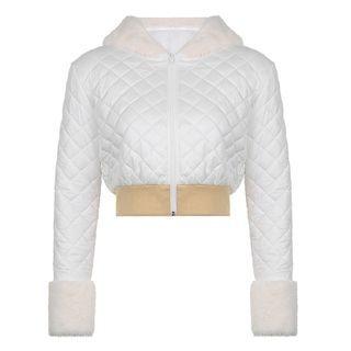 Fluffy Trim Quilted Cropped Jacket