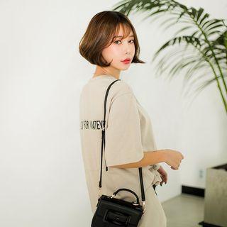 Elbow-sleeve Lettering-back Long T-shirt