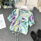 Short-sleeve Drawstring Top Multicolor - One Size