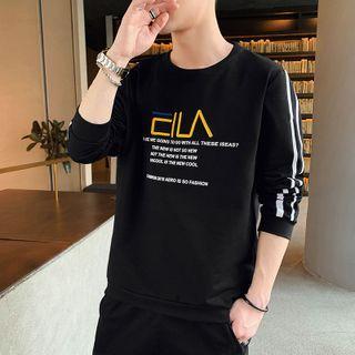 Long-sleeve Letter Embroidered Striped Sweatshirt