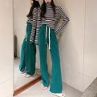 High-neck Striped Knit Top / Drawcord Wide-leg Pants