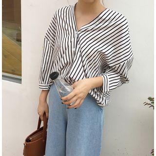 Striped V-neck Loose Fit Blouse