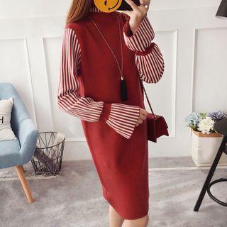 Striped Panel Long Sleeve Knit Dress