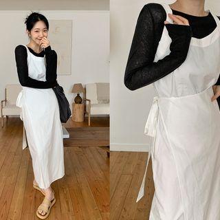 Wrap-front Long Overall Dress