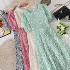 Round-neck Heart Print Lace-up Strap Short-sleeve Dress