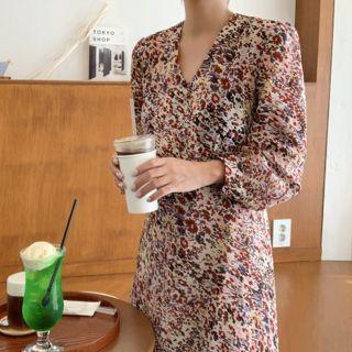 V-neck Flared Maxi Floral Dress