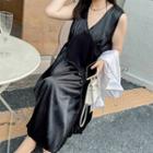 Sleeveless Faux Leather Midi A-line Dress