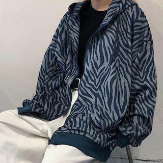 Drawstring Zebra Print Zip Jacket