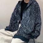 Drawstring Zebra Print Zip Jacket