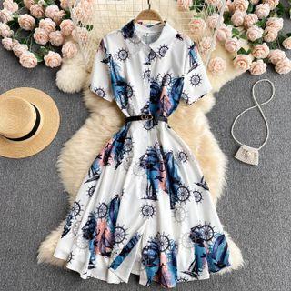 Shirt Collar Print Short-sleeve Dress