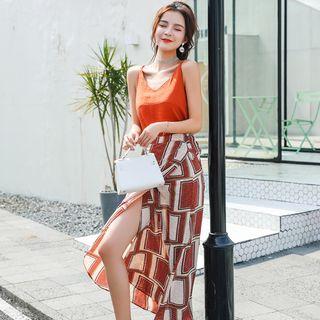 Set: Camisole Top + Print Midi Wrap Skirt