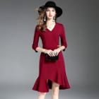 V-neck Ruffled A-line Dress