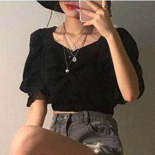 Puff Elbow-sleeve Crop Blouse