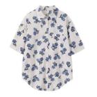 Short-sleeve Floral Print Shirt Blue Flowers - White - One Size