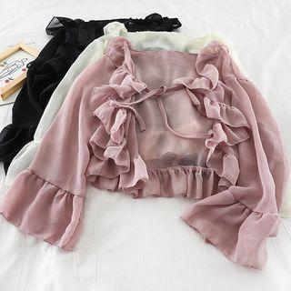 Ruffle-trim Mesh Cardigan