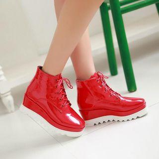 Patent Platform Lace-up Ankle Boots