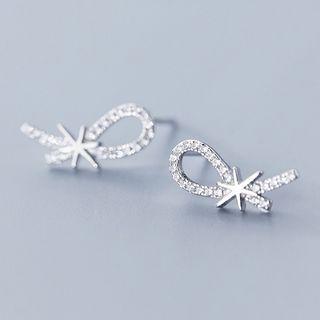 925 Sterling Silver Rhinestone Knot Earring 1 Pair - One Size