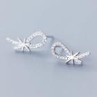 925 Sterling Silver Rhinestone Knot Earring 1 Pair - One Size