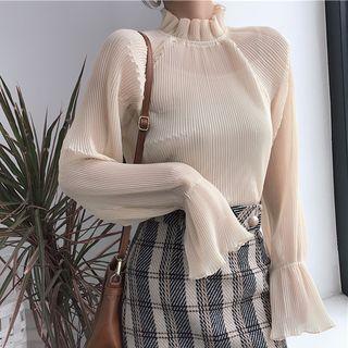 Sheer Frill Trim Long-sleeve Top