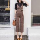 Set: Plain Elbow Sleeve Top + Spaghetti Strap Jumpsuit