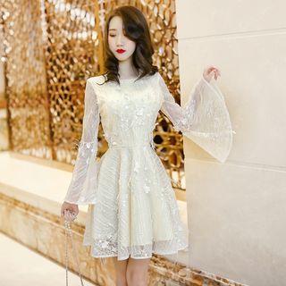Bell-sleeve Lace Embellished A-line Dress