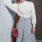 Faux Pearl Accent Sweater / Midi A-line Skirt