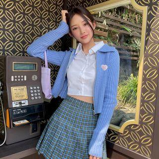 Band-hem Crop Plain Shirt Ivory - One Size